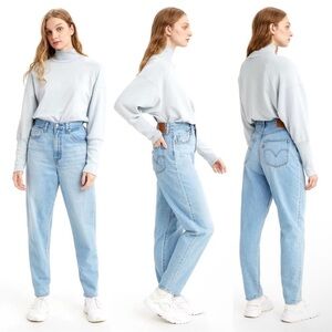 Levis Premium Big E High Rise Loose Taper Light Wash Denim Mom Jeans 27